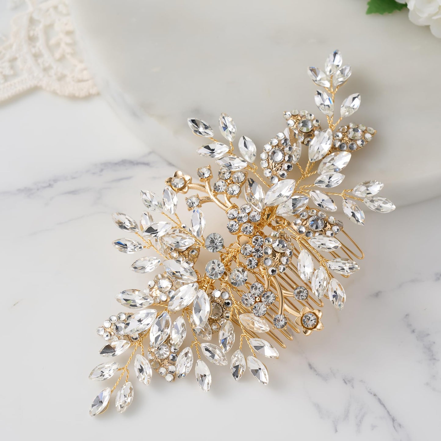SWEETV Rhinestone Wedding Hair Comb Crystal Hair Pieces Bridal Side Combs Elegant Bride Hair Accessories Wedding Hair Clip for Women Girls Bridesmaid