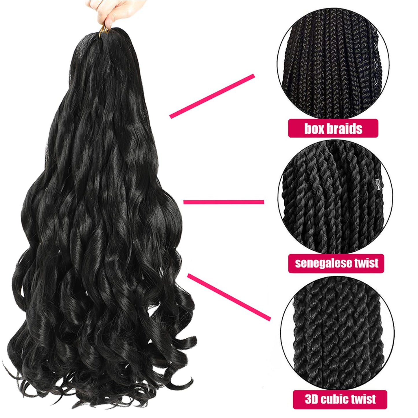 French Curly Braiding Hair 24 Inch 8 Packs - Pre Stretched Bouncy Braiding Hair- Loose Wavy Synthetic Hair Extensions for Black Women (24 inch 8 packs, 1B)