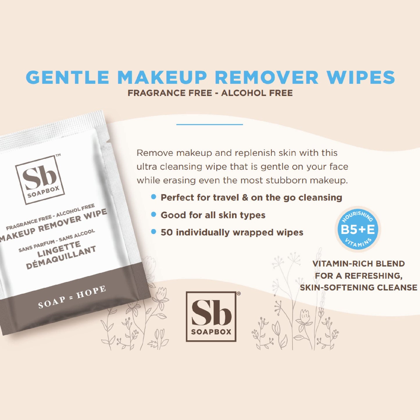 Soapbox Fragrance-Free Makeup Remover Wipes - Gentle Facial Cleansing Wipes for Dirt and Oil, Alcohol Free Makeup Remover Pads 50 Count