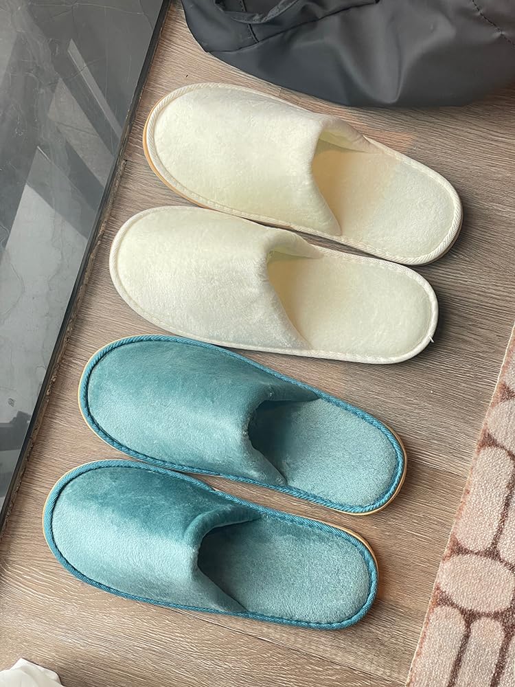 Non-Slip Disposable Slippers - 2-6 Pairs, Washable Velvet Closed Toe for Guests, Hotel & Spa