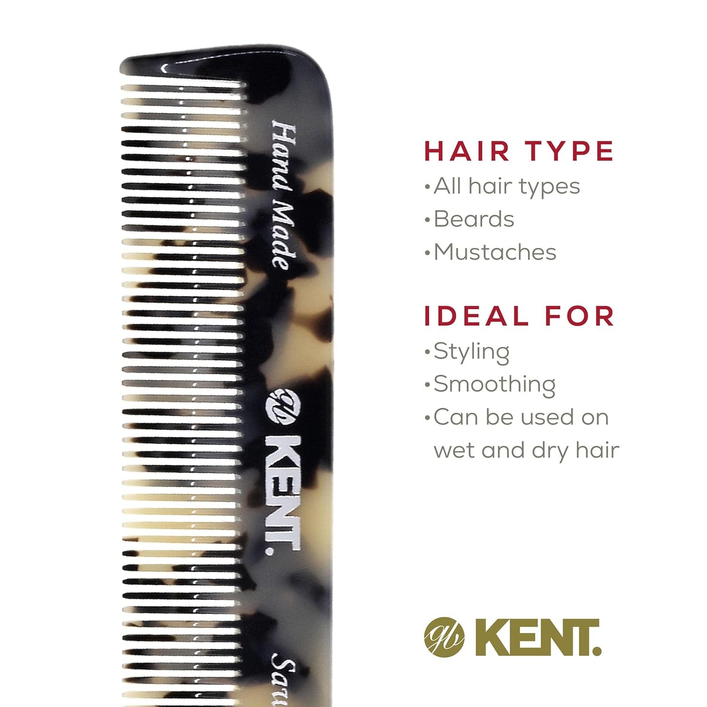 Kent Set Men's Hair Combs - 81T X-Small & 20T Folding Fine Tooth Grooming Kit for Hair, Beard & Mustache - Handmade in England
