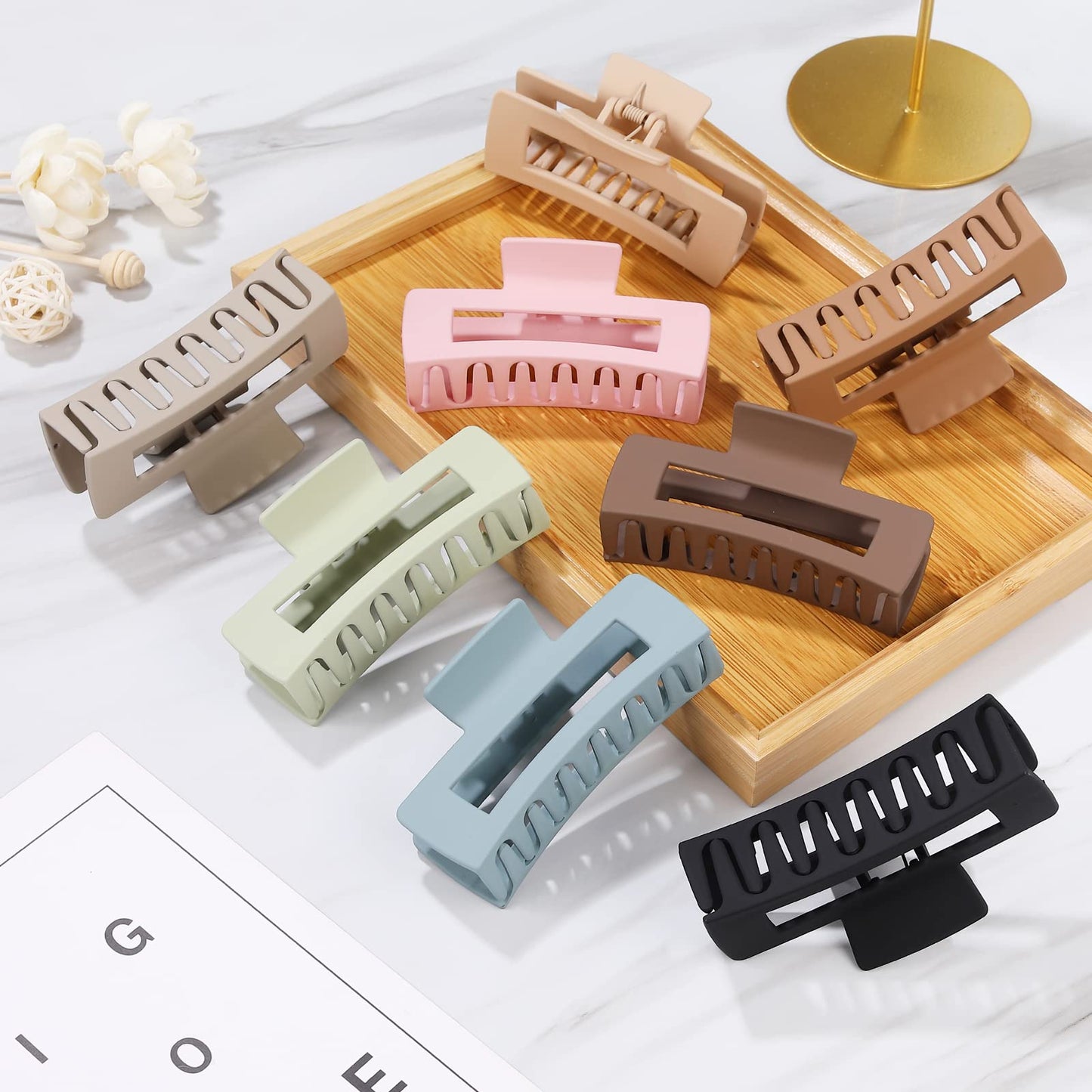 Mandydov 8 Pcs Large Hair Claw Clips 4.1 Inch Non-slip Big Square Matte Claws for Women, Strong Hold Banana Clips for Thick Thin Hair