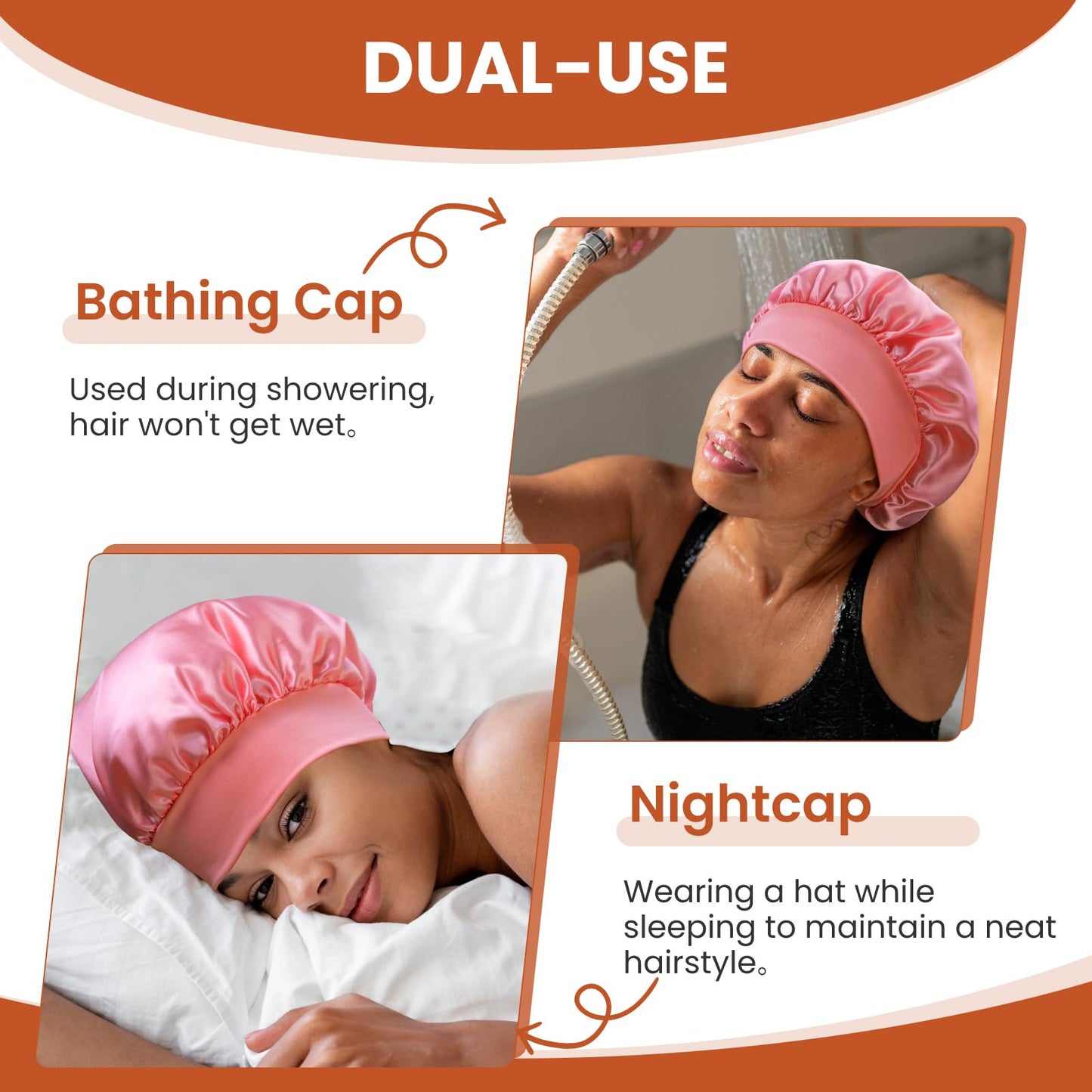 Zixsavk Silk Bonnet for Sleeping Women - Waterproof Shower & Sleep Hair Protector, Adjustable Silk Night Cap for Curly/Natural Hair