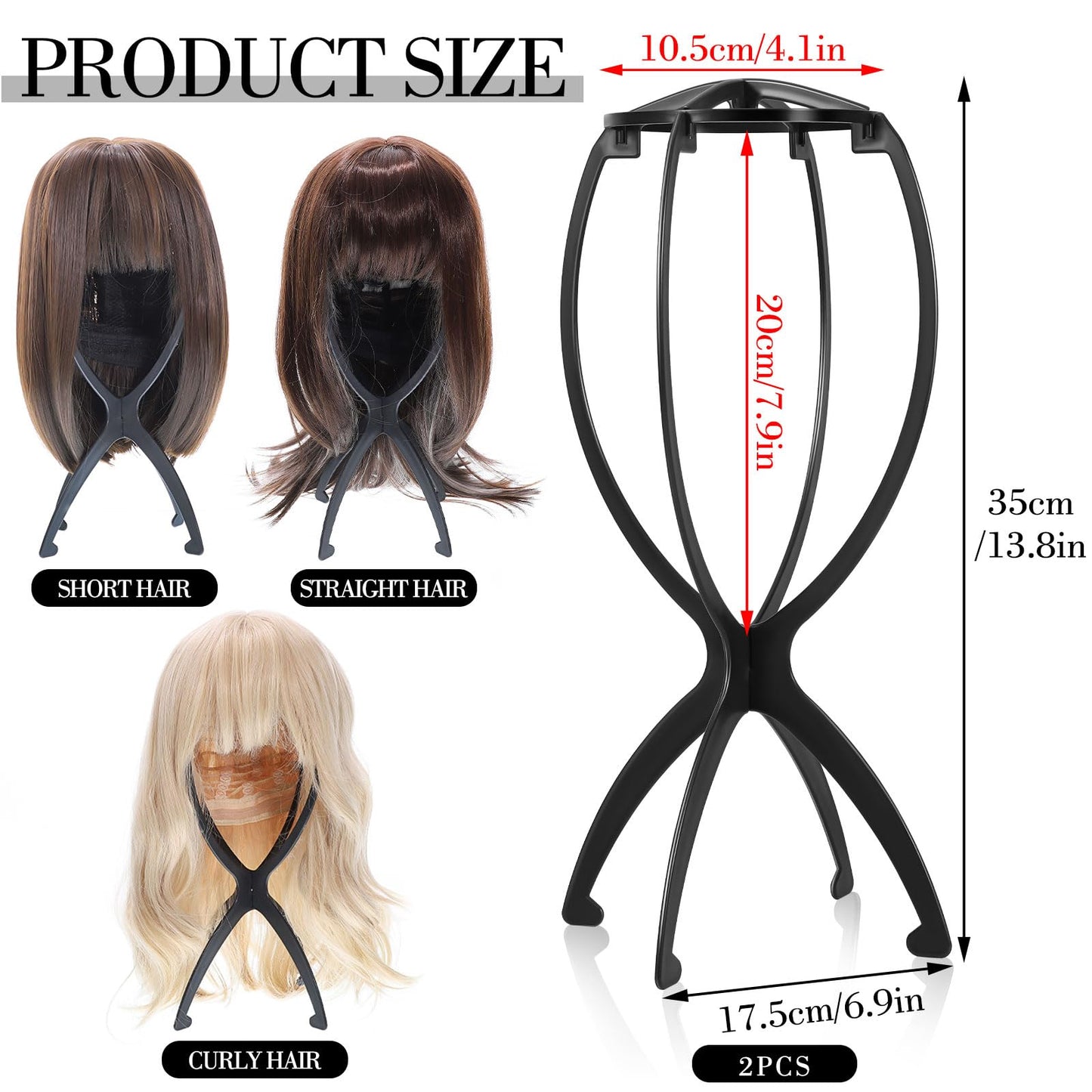 obeoby Wig Stand, Portable Wig Holder Wig Head Stand for All Wigs Travel Wig (black)