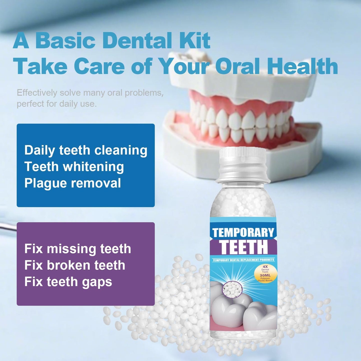 Tooth Repair kit with 4 Dental Tools, Tooth Filling Repair The Missing Teeth, Dental Care Kit Fixing Broken Teeth, Save Smile Cause Bad Teeth and Smile Confidently Again
