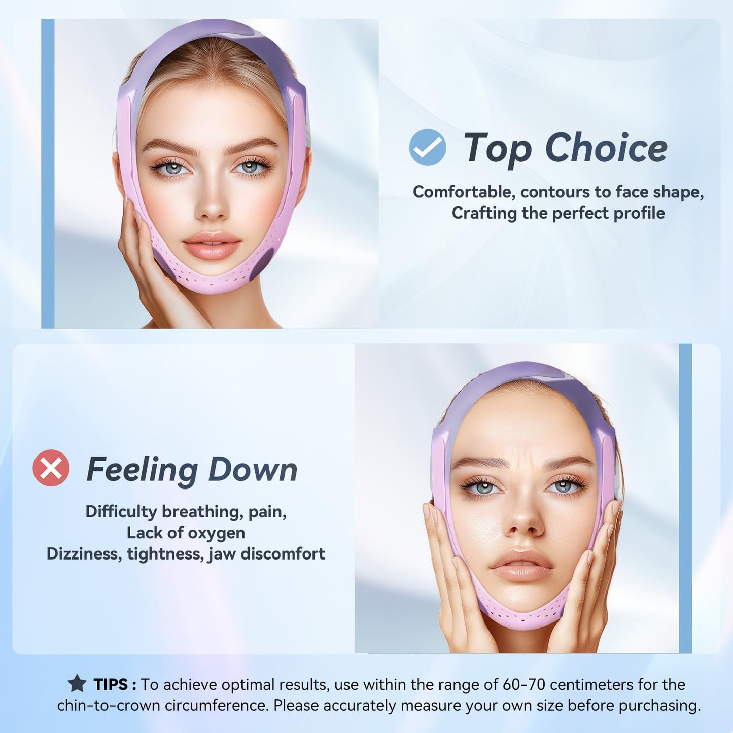 ONLUKY Chin Strap for Sleeping, Soft Silicone V-Line Lifting Mask, Reusable Face Lift Double Chin Reducer Eliminator for Women Men Anti Snoring Devices, Jaw Exerciser Jawline Shaper (Pink)