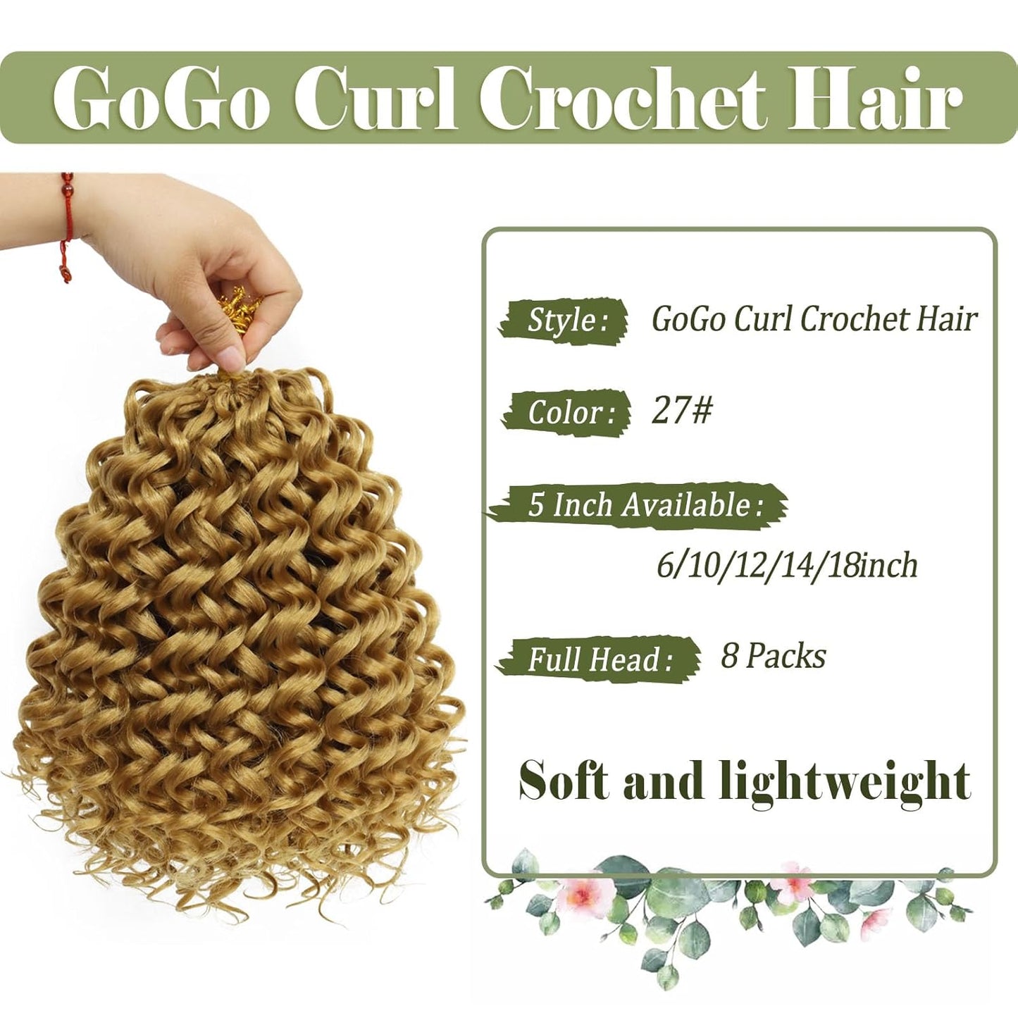 GoGo Curl Crochet Hair 10 Inch - 8 Packs Ombre Brown Water Wave Extensions for Black Women