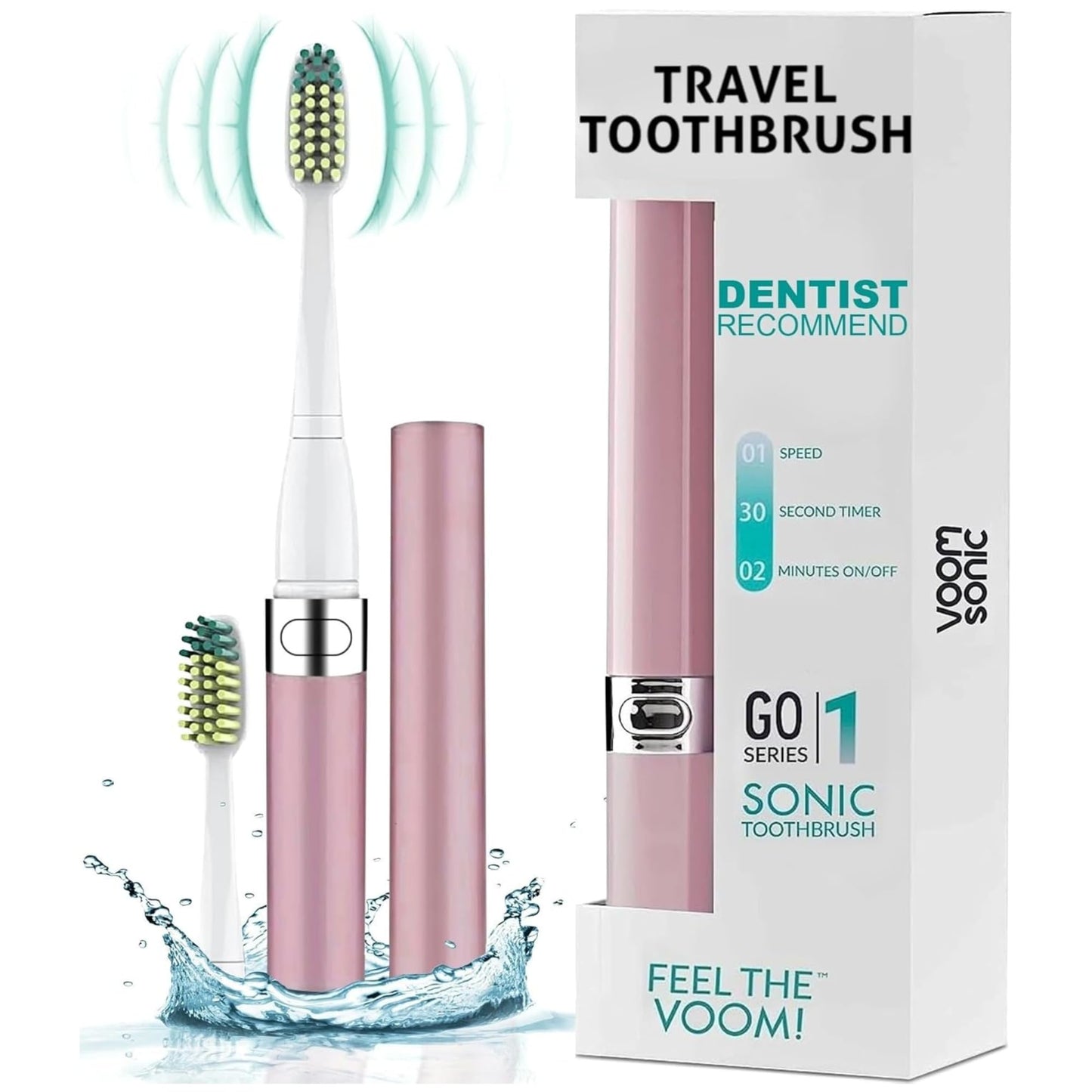 Voom Sonic Go 1 Series Travel Electric Toothbrush (Dentist Recommended) - Battery Operated Toothbrush for Adults & Kids, Sonic Toothbrush, Portable w/ 2 Minute Timer