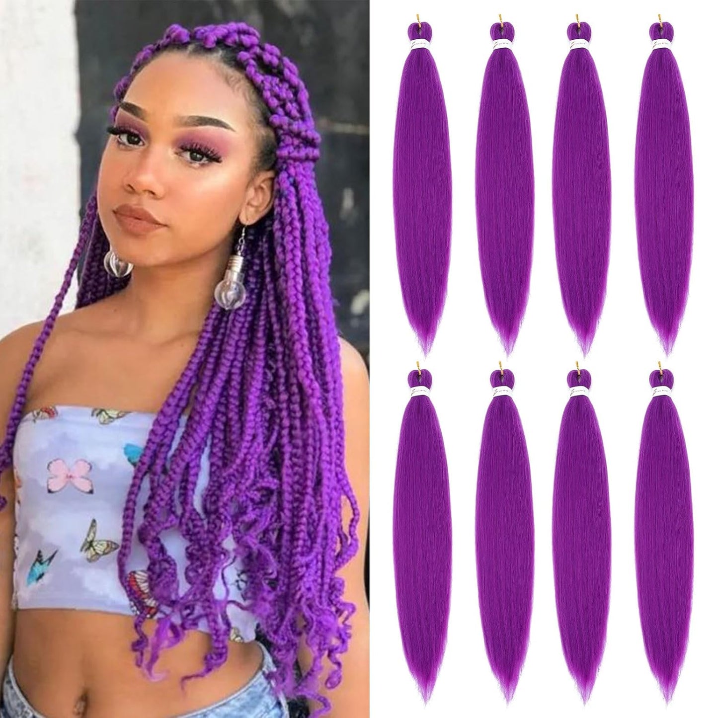 24-Inch Pre-Stretched Braiding Hair - 8 Packs Soft Yaki Texture for Crochet & Twists