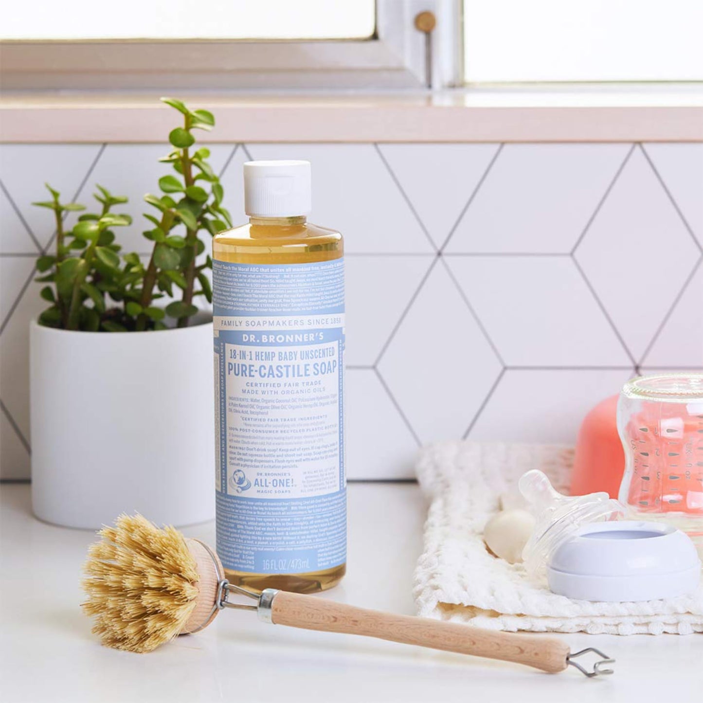Dr. Bronner’s - Pure-Castile Liquid Soap (Baby Unscented, 16 Ounce) - Made with Organic Oils, 18-in-1 Uses: Face, Hair, Laundry & Dishes For Sensitive Skin & Babies, No Added Fragrance, Vegan, Non-GMO