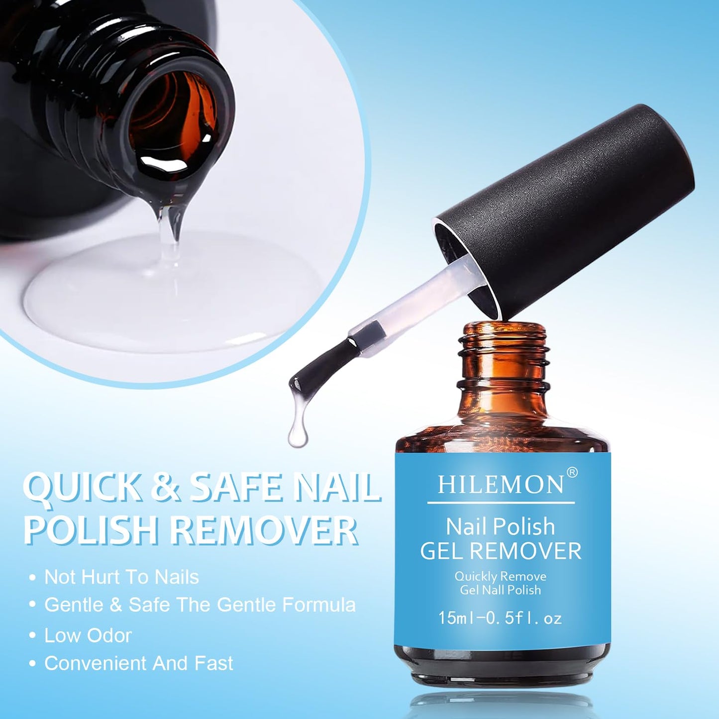 Quick Remover for Gel Nail Polish, Magic Gel Remover Easily Remove Polish in 3min, No Soaking or Wrapping, Professional Nail Remover 15ml (2PCS Remover)
