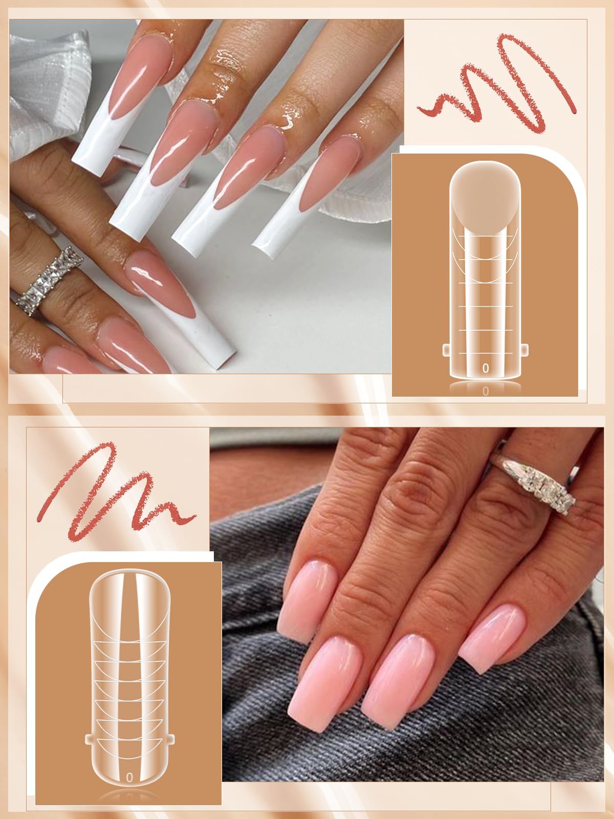 EBANKU 96PCS 4 Styles Dual Nail Forms for Polygel, Clear Matte Poly Gel Nail Forms Full Cover Nail Mold Tips 12 Sizes Scale for Poly Gel Nail Extension Salon Home DIY Manicure