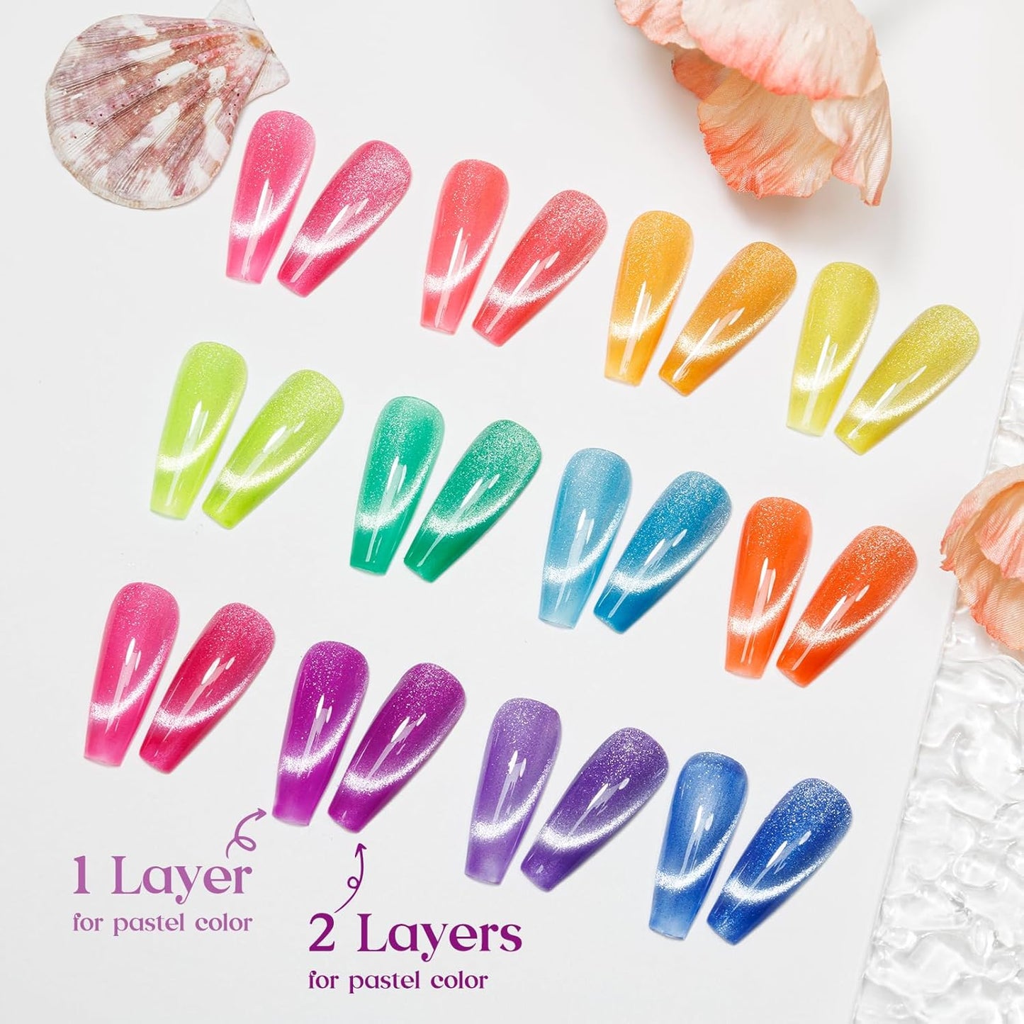 12-Pc MIZHSE Neon Cat Eye Gel Nail Polish Set - Magnetic Soak Off Manicure Kit, Blue Green Purple