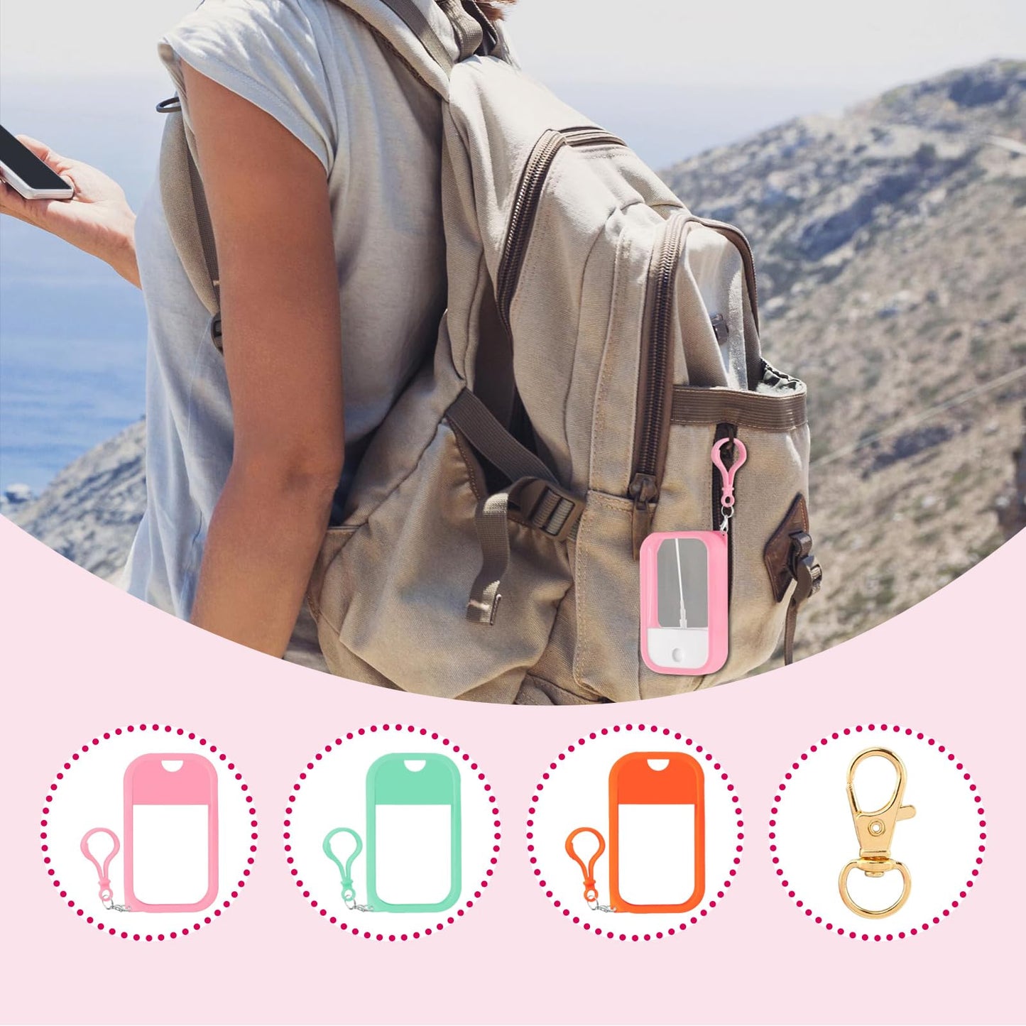 Silicone Case for Hand Sanitizer Spray 2025 Upgrade,Protective Case with Keychain,Non-Slip Grip,with Dust Cover& 50ml Portable Spray bottle&funnel,for Perfume, Body Care, Cosmetics