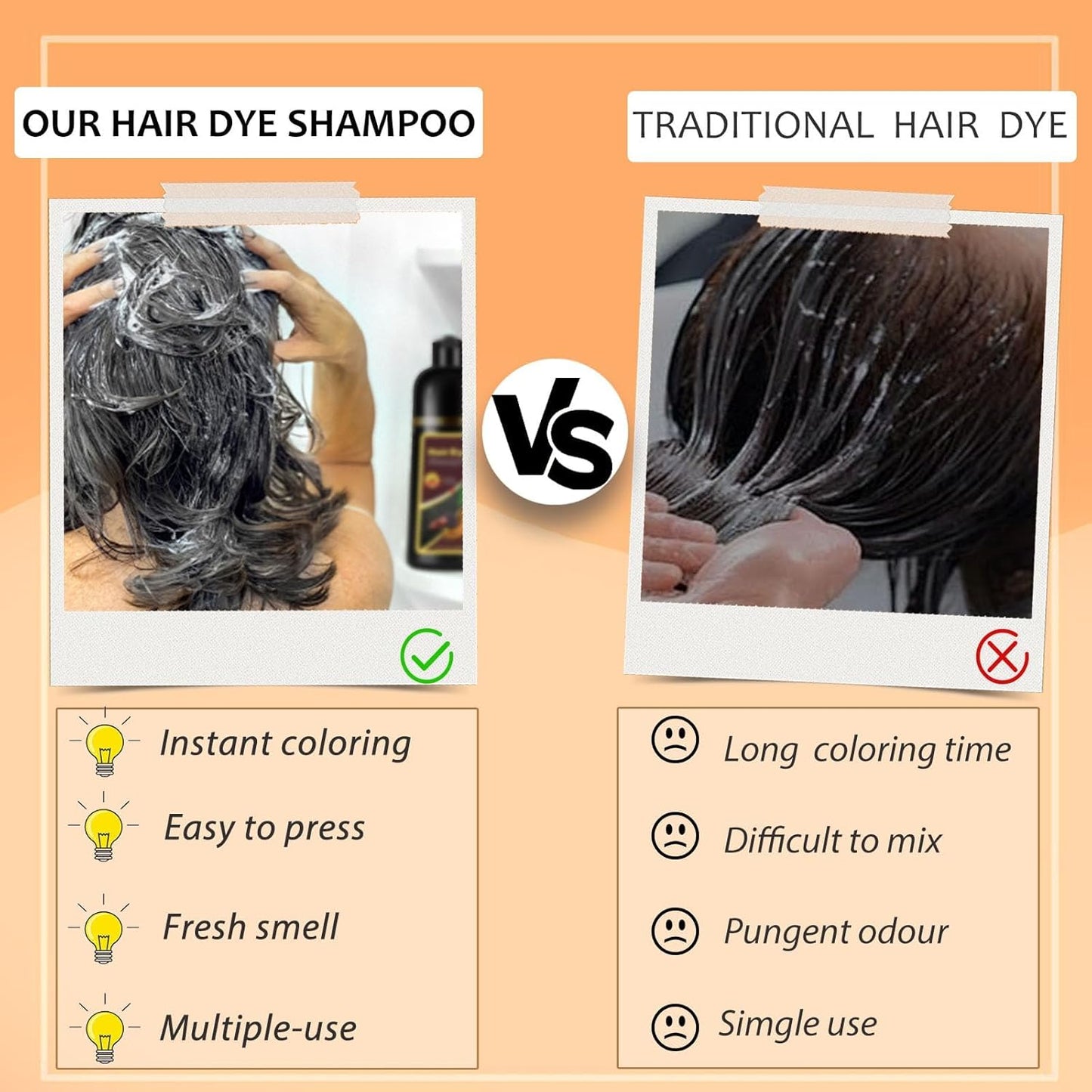 Natural Dark Coffee Hair Dye Shampoo 3-in-1 for Long-Lasting Gray Coverage - 16.9 Fl Oz