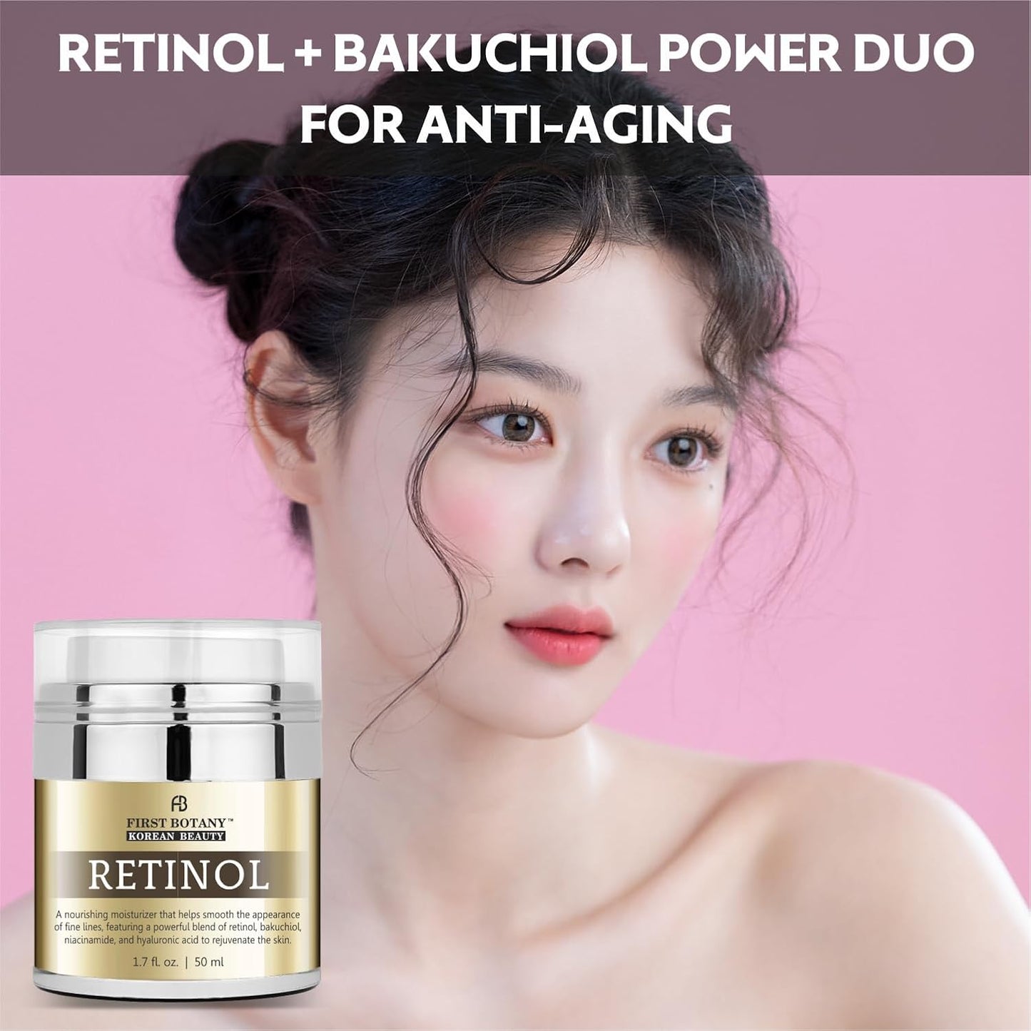 Korean Retinol Moisturizer Face Cream - Hydrating Anti-Aging Cream with Bakuchiol, Niacinamide & Hyaluronic Acid - 1.7 Fl Oz, Cruelty-Free