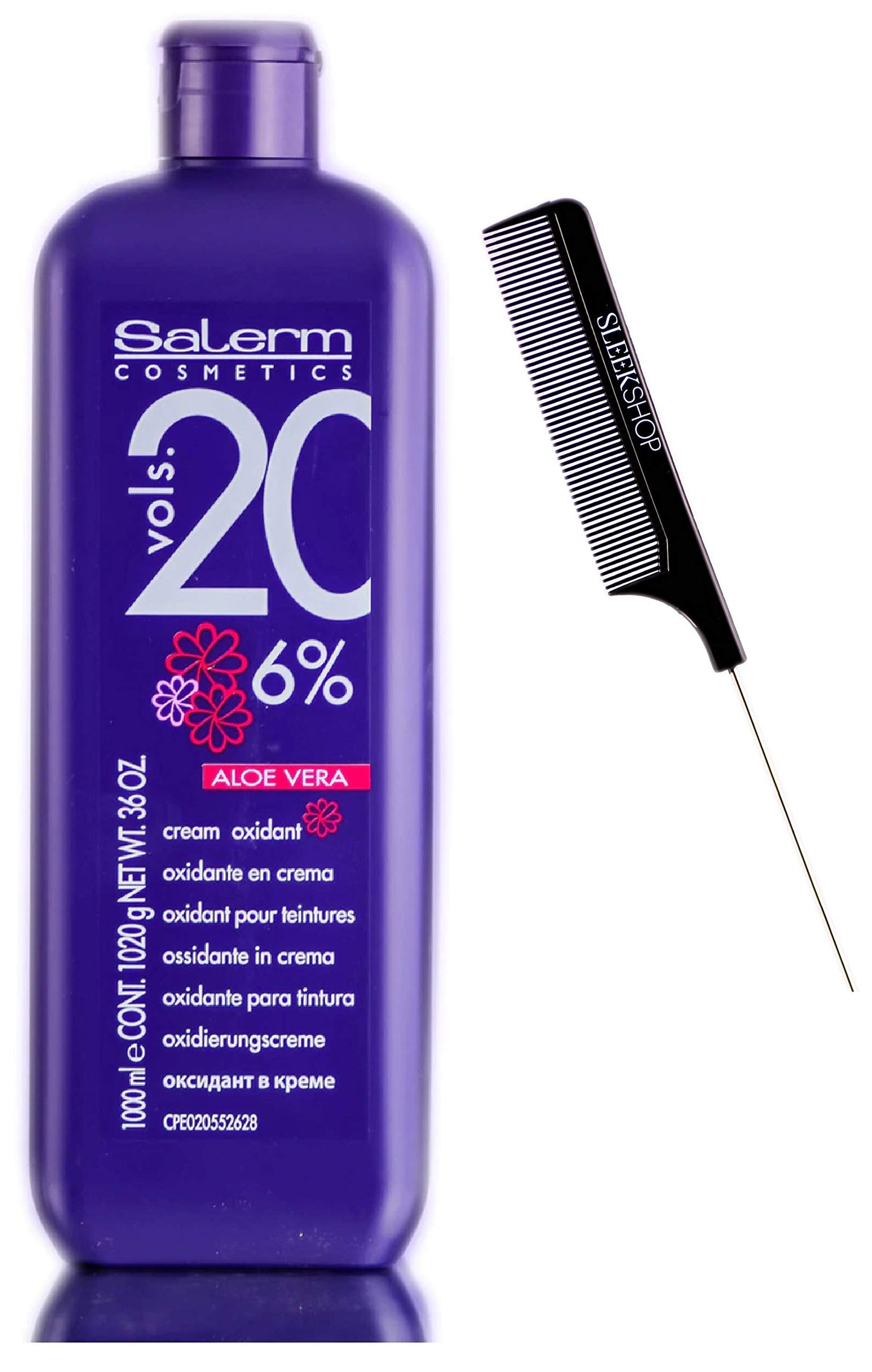 Salerm Cosmetics ALOE VERA Developer Cream Oxidant (w/Sleek Comb) Hydrogen Peroxide Activator for Vision Hair Color Salermvision Haircolor Dye (20 Volume / 6% - 1000 ml)