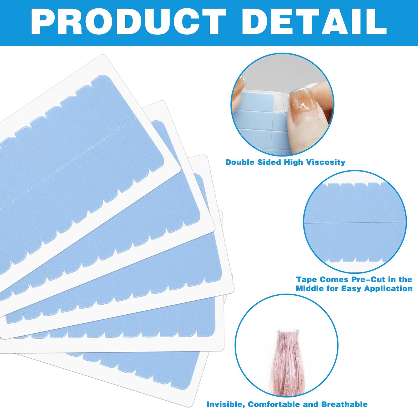 240pcs Beauty Tools Human Hair Tape Extension Replacement, Double Sided Wig Tape (Blue)