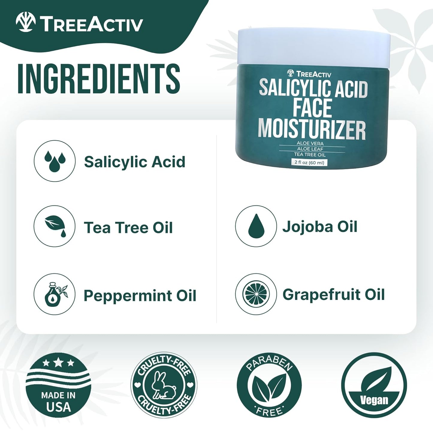 TreeActiv Acne Face Cream - Natural Extra Strength Treatment for Clear Skin | Fast-Acting, Gentle for All Skin Types | 2 fl oz