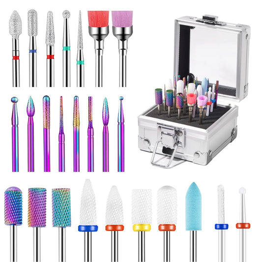 25Pcs Nail Drill Bits Set - Ceramic & Tungsten Carbide for Acrylic Gel Manicure & Pedicure