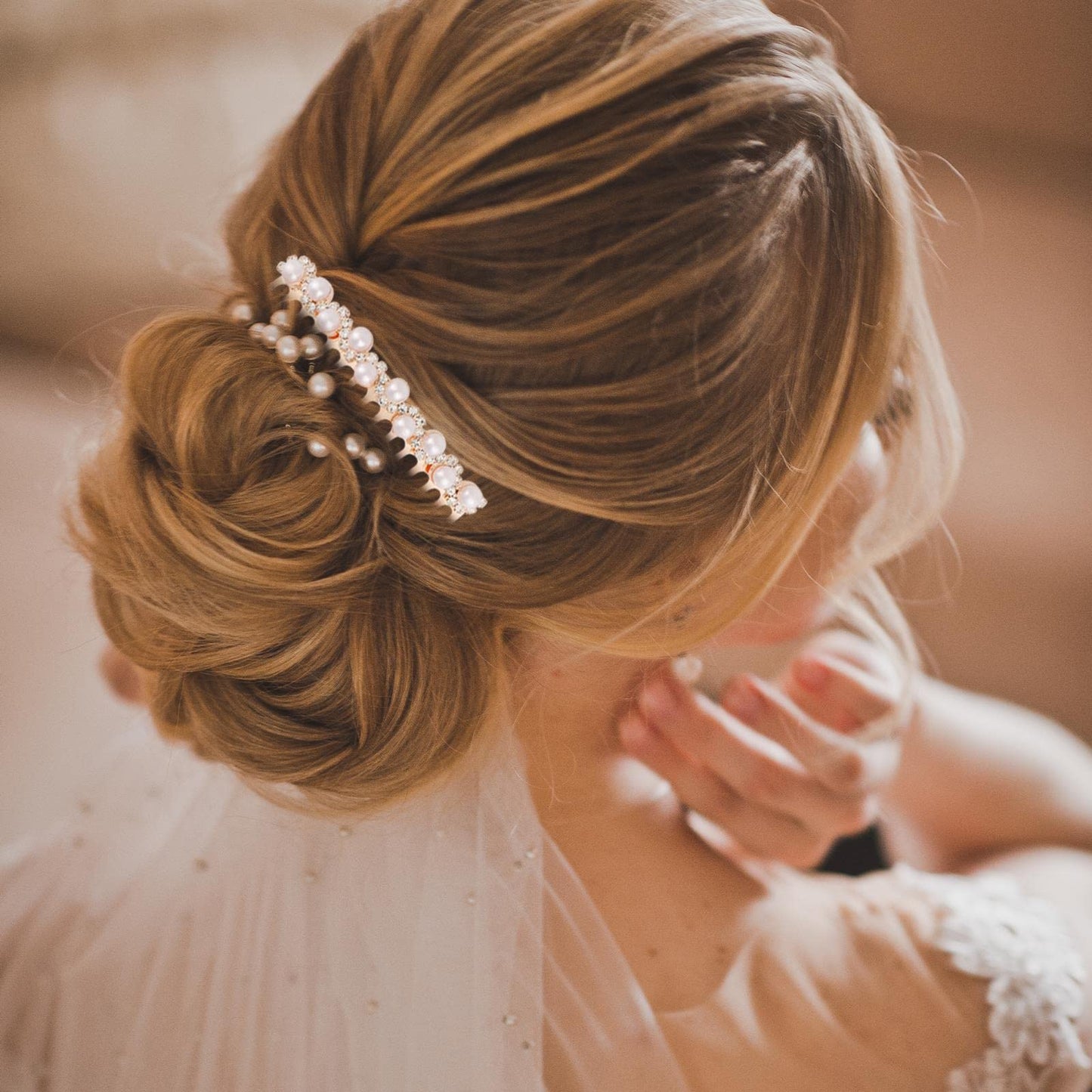 Mozeat Lens Pearl Decorative Hair Comb, 2 Pieces, Alloy, White, for Women Bridal Accessories