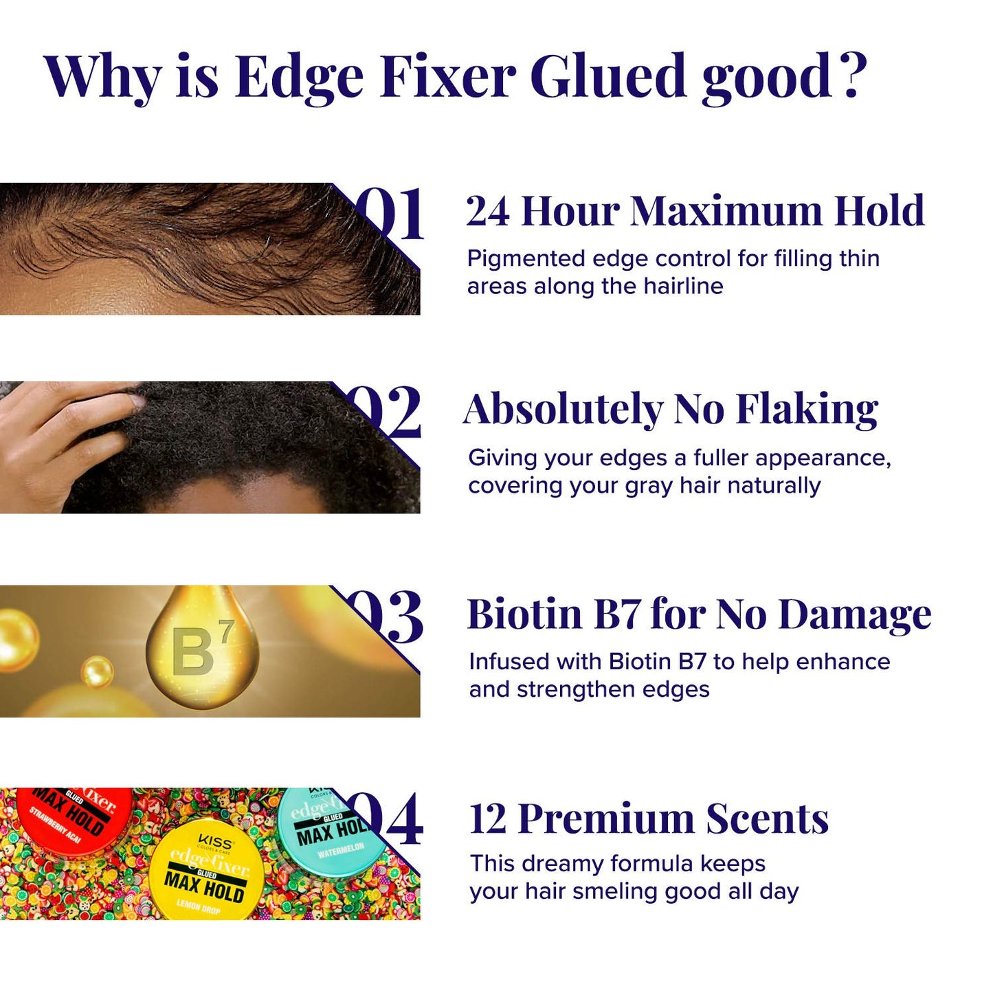 KISS COLORS & CARE Maximum Hold Edge Fixer, Non-Greasy Gel Formula Infused With Biotin B7, 24 Hour Hold, ‘Sweet Peach’ Scented, 3.38 Fl. Oz. (100 ml)