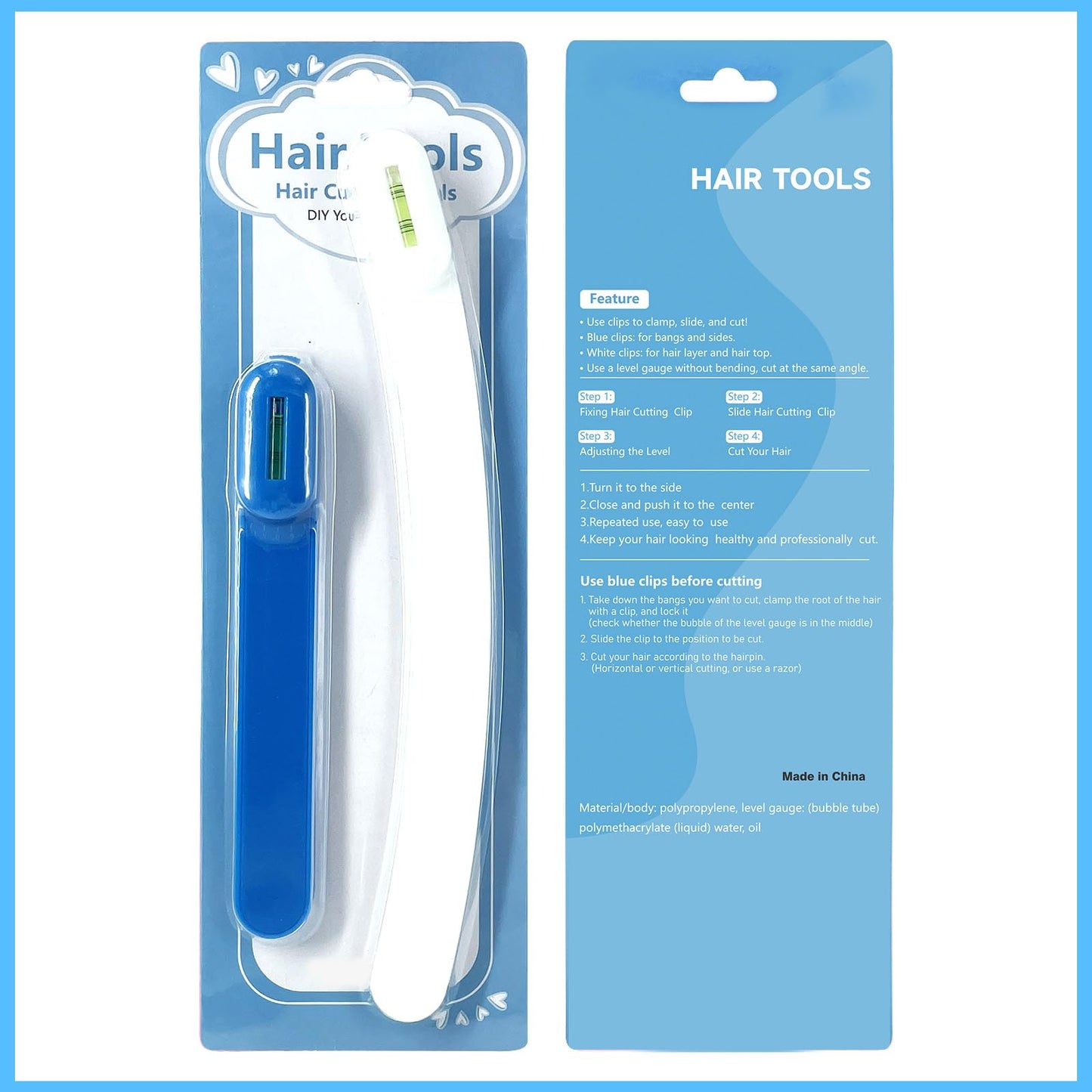 TagRecove Professional Hair Styling Tools: DIY Layering and Trimming Kit with Clips, Guide for Bangs, Layers, Split Ends - Blue