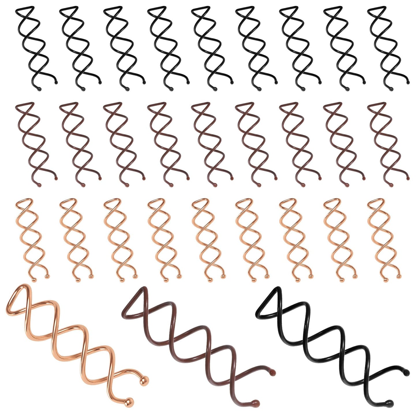 30 Pcs 3 Colors Spiral Bobby Pins, Spiral Hair Pins, Alloy Spin Pin, Non-Scratch Round Clip & Bun Twist for Girls Women, Perfect Fashion Small Bun Bobbypins, Easy & Fast Use(2.36 Inches)