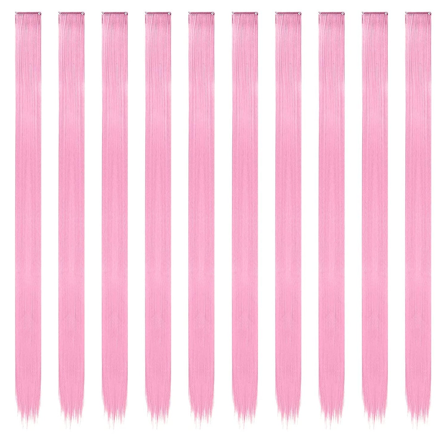 FESHFEN Colored Clip in Hair Extensions - 10 PCS Pink Highlighted Hair Piece Straight Synthetic Clip in Hairpieces for Women 22 inch