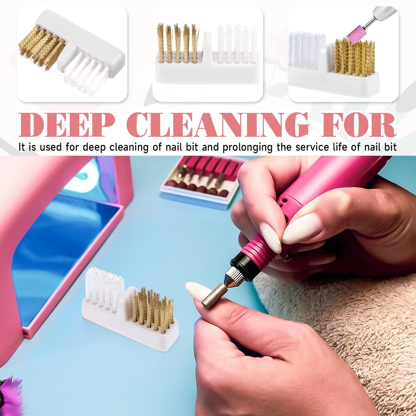 8pcs Nail Drill Bit Wire Cleaner Brush Art Nail Bit Cleaning Brush Drill Bit for Nail Salon, Acrylic Nail Brushes Tool Nail Tech Essentials Equipment Gel Nail Accessories