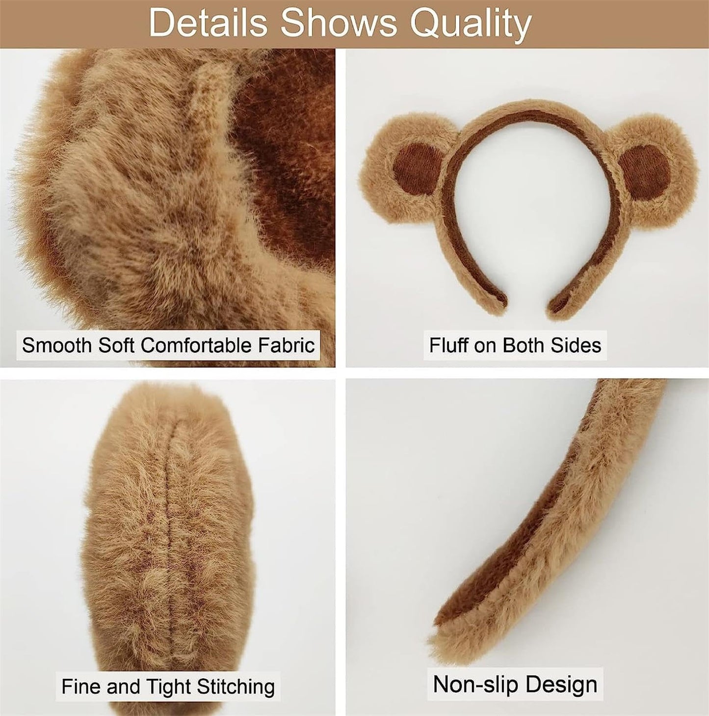 SIOTMERA Brown Bear Ears Cute Headband Fluffy Hairband Animal Head Wear for Party Celebrations Trips Decoration Cosplay Dress up Costume Makeup Washing Face Adults Womens Gift, 4 packs
