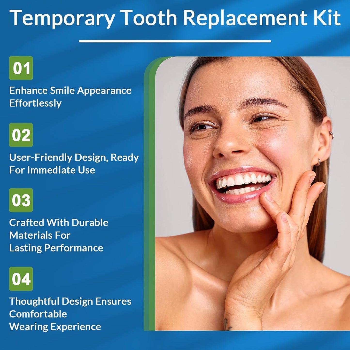 Veneers Teeth for Women, Tooth Replacement Missing Teeth, Upper Veneer Cosmetic Tooth, Moldable Thermal Beads Replacement Kit, Unisex to Denture Repair Kit, 6PCS