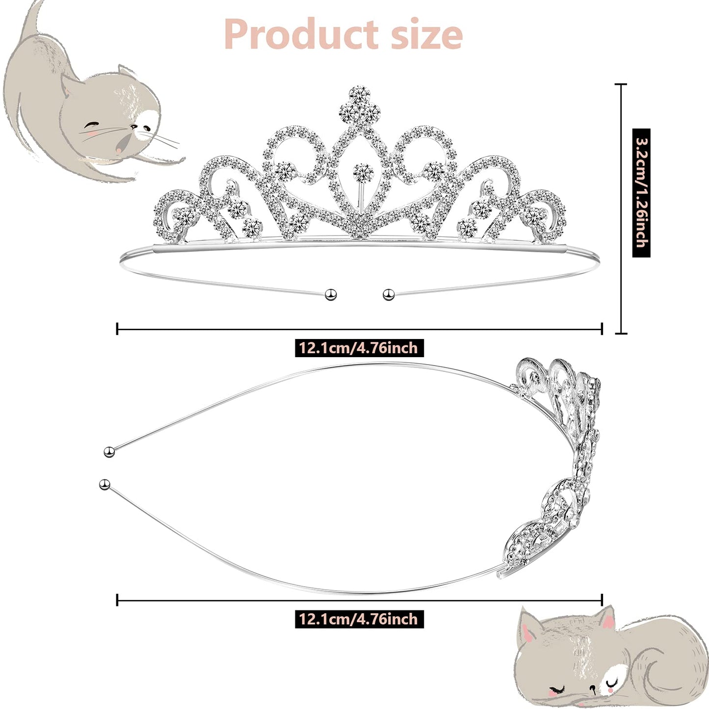 Hicarer 12 Pcs Silver Metal Tiaras Princess Crown Headbands Colorful Rhinestone Crown Bride Headbands Bridal Bridesmaids Wedding Prom Birthday Party Hair Accessories for Women Girls Kids