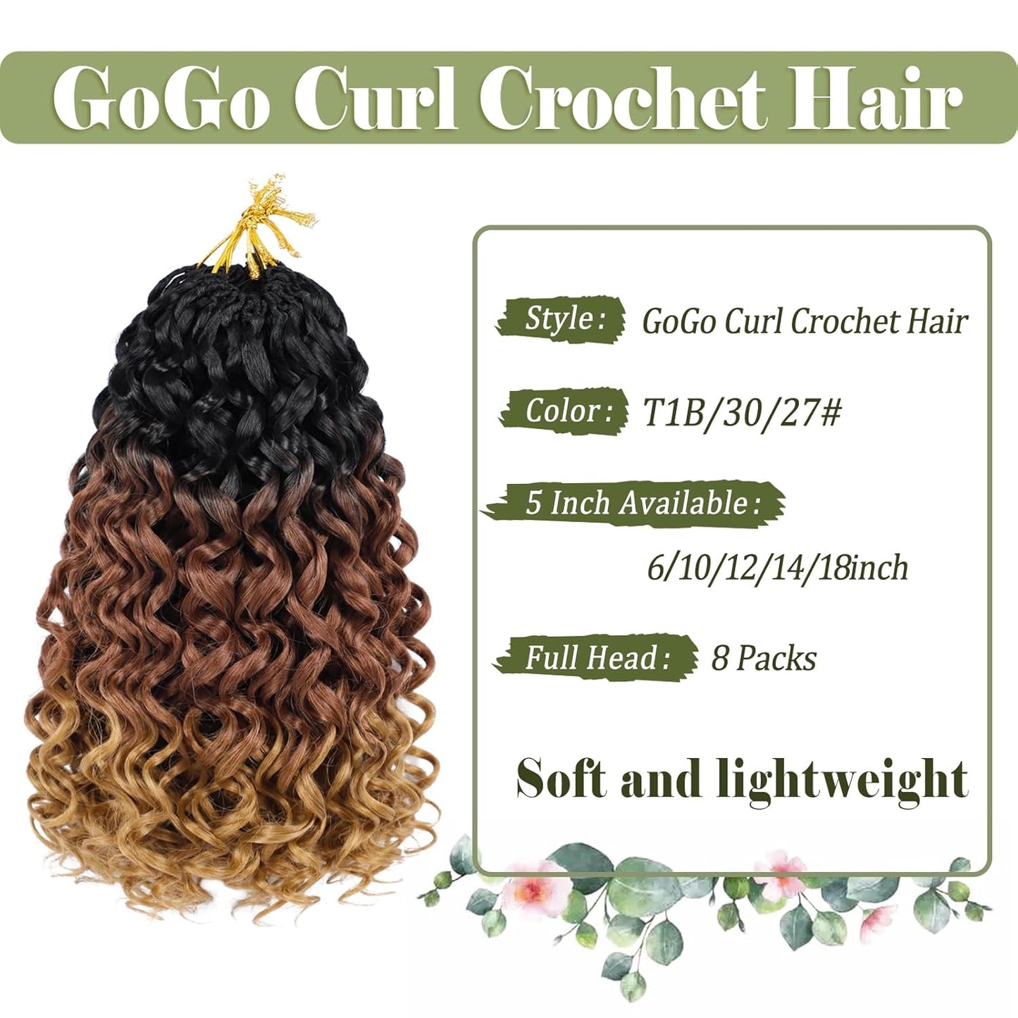 GoGo Curl Crochet Hair 10 Inch - 8 Packs Ombre Brown Water Wave Extensions for Black Women