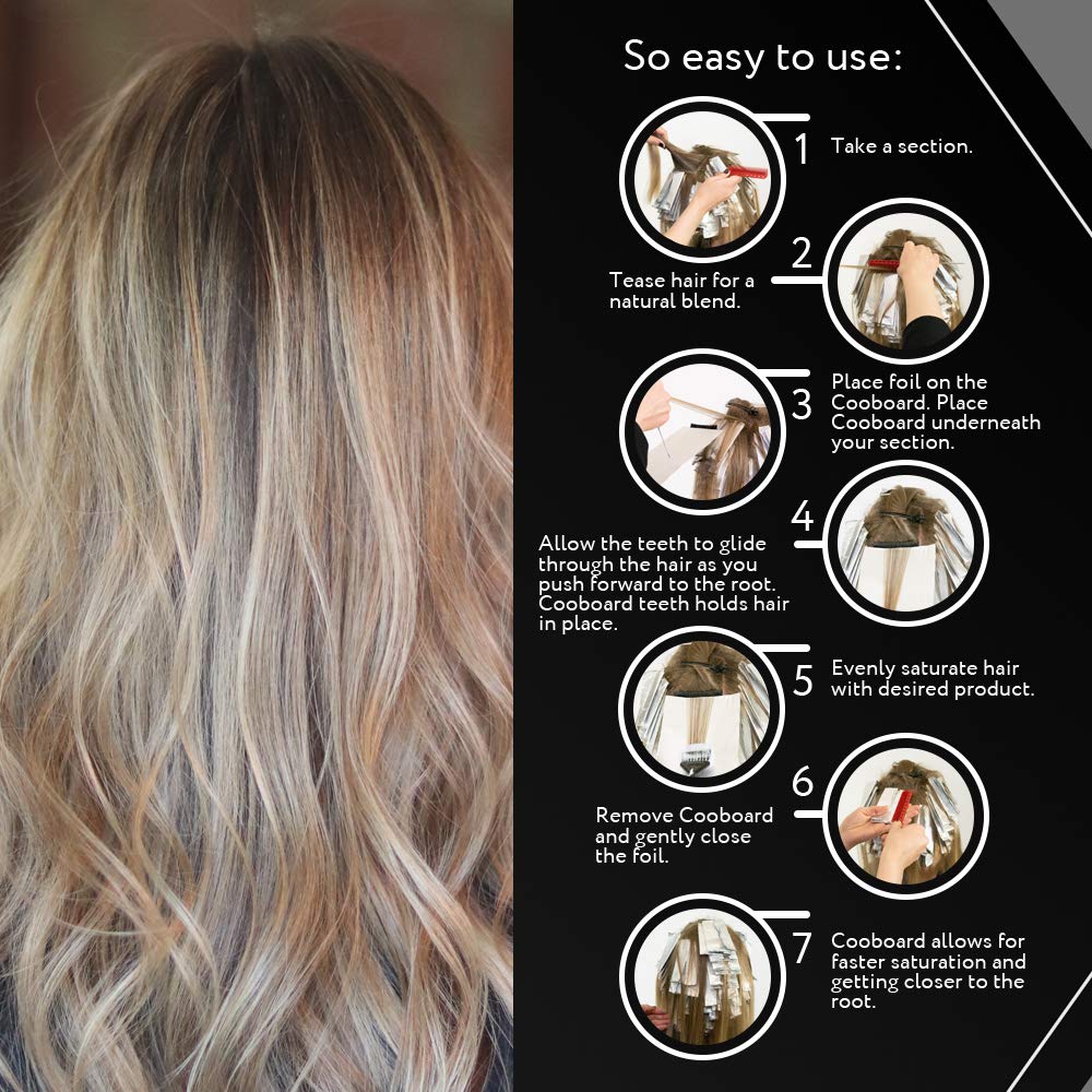 Authentic Cooboard Balayage Board with Teeth | Original Highlighting Paddle from The Maker of Cooboard Hair Highlighting Kit | Easy to Clean, Sturdy, Lightweight (Black)
