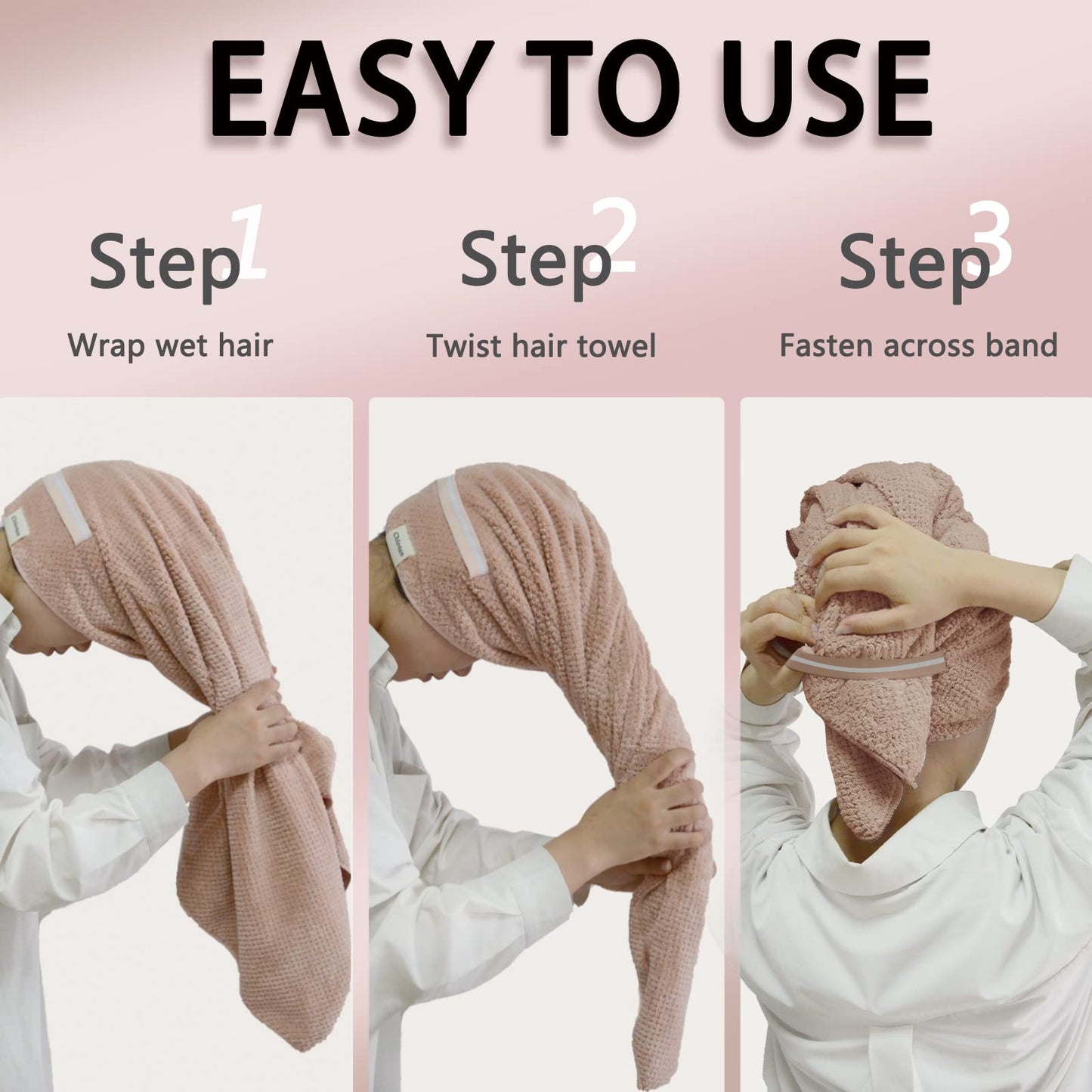 Chloven 2 Pack Extra Large Microfiber Hair Towel Wrap for Women,43 inch X 24 inch Anti Frizz Hair Drying Towel with Elastic Strap,Hair Wrap Towels Absorbent Quick Dry Hair Turbans for Drying Long Hair