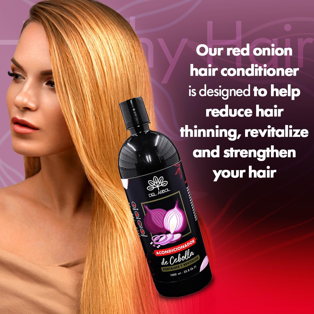 Onion Hair Conditioner DEL ARBOL. Red Onion and Aloe Vera Hair Strength Conditioner - Boosts Shine, Revitalizes Thinning Hair- Paraben Free - Family Size 33.8 fl. oz