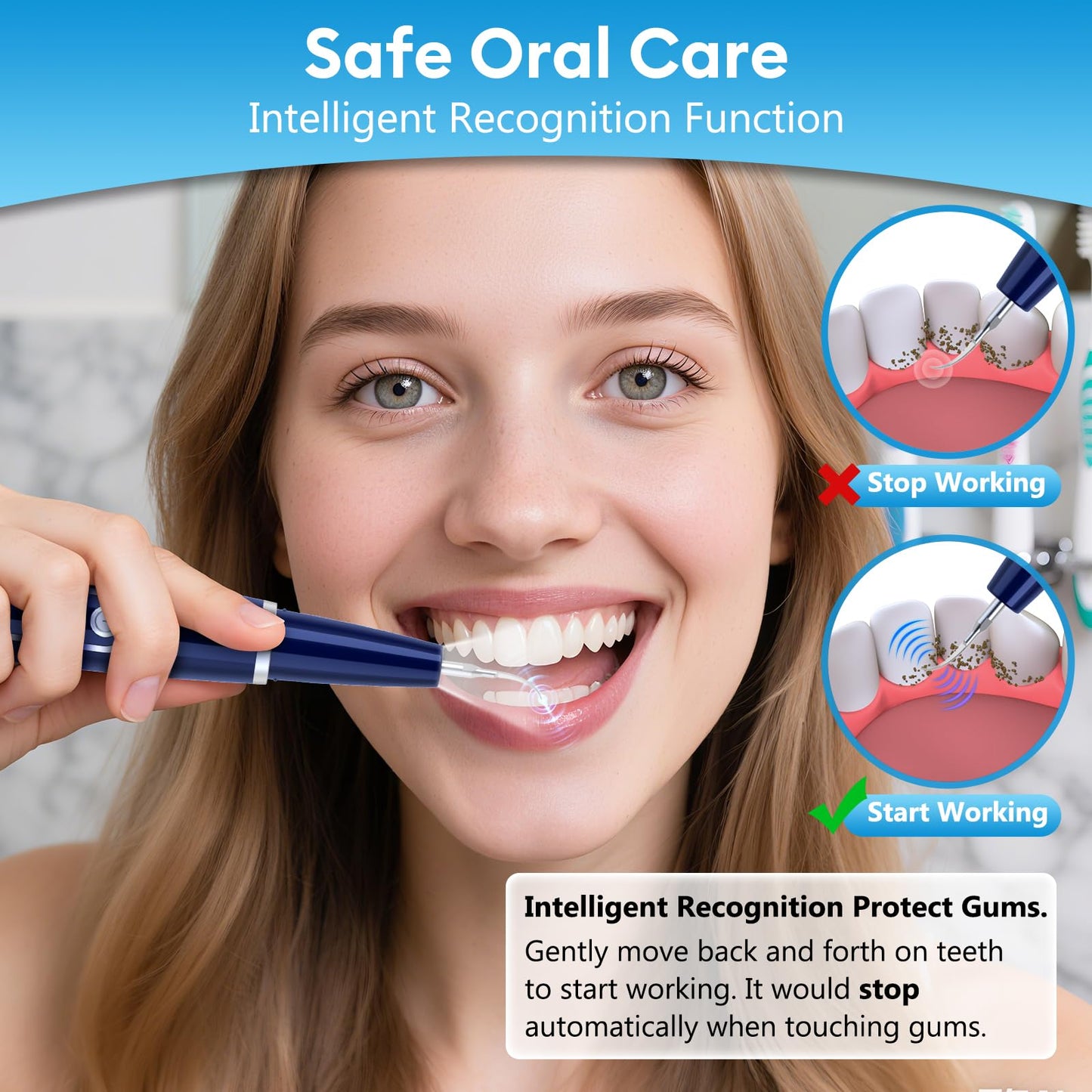 lovewo Plaque Remover for Teeth, Teeth Cleaning Tools with LED Light Tartar Remover 5 Modes Teeth Cleaning Kit, Blue