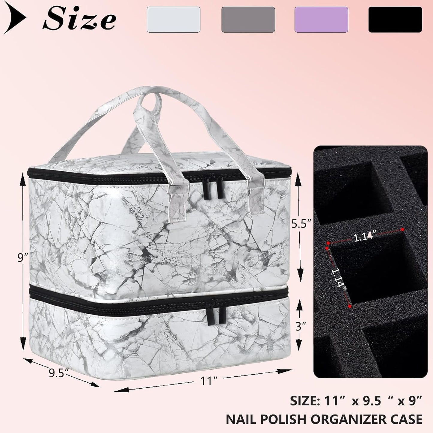 Nail Polish Organizer Bag with Travel Case for 30+ Bottles & Nail Lamp - Purple