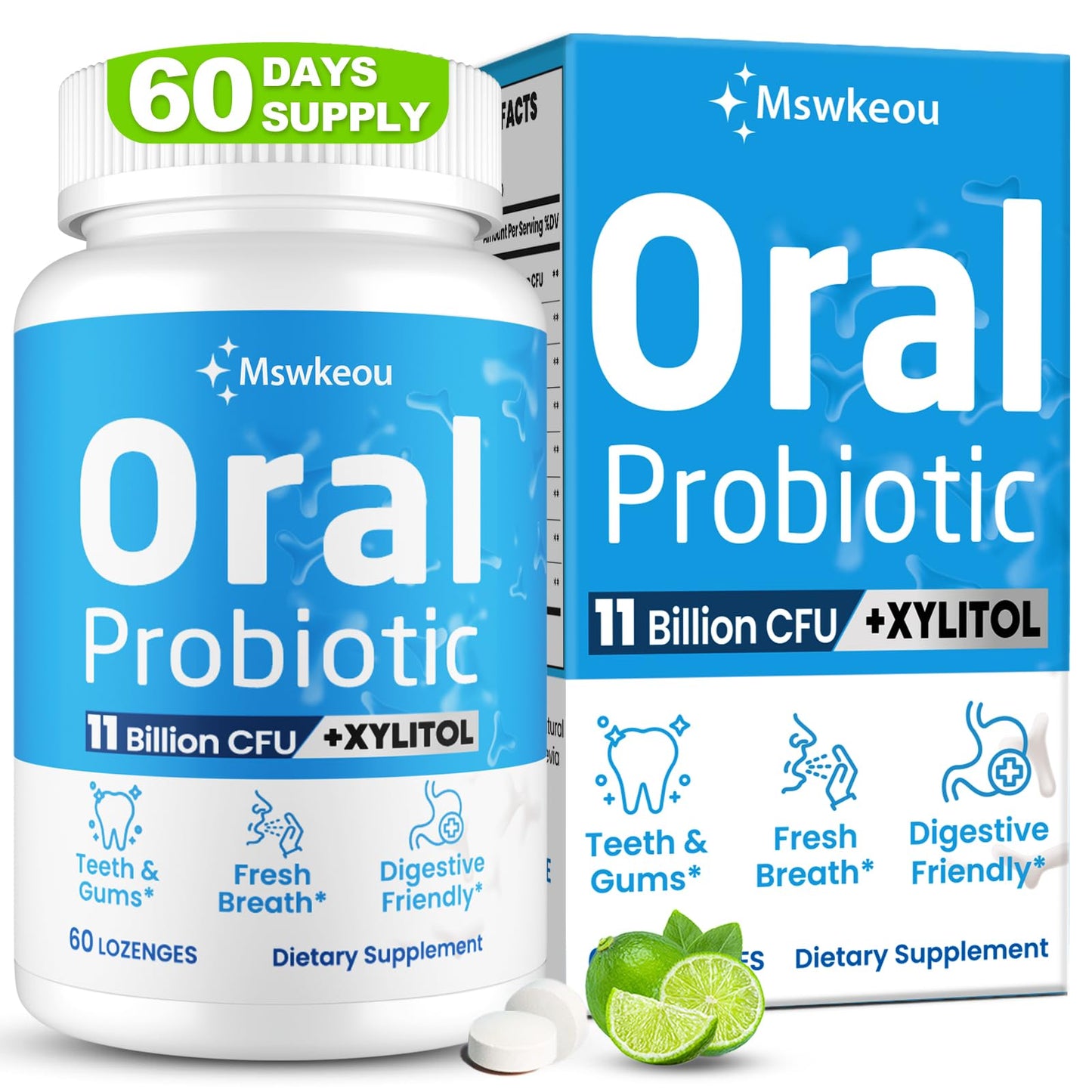 Oral Probiotics for Mouth Bad Breath for Adults 11 Billion CFU, Best Breath Oral Dental Probiotics for Teeth & Gums, Dry Mouth, Gum Restore, Fresh Breath, Chronic Halitosis & Gut Health, 60 Lozenges