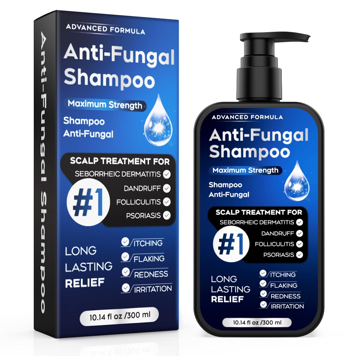 Antifungal Shampoo for Seborrheic Dermatitis, Folliculitis & Scalp Psoriasis, Anti-Dandruff Shampoo for Men & Women, Relieves Scalp Itching, Dryness, Sulfate & Paraben-Free, 10.1 Fl Oz