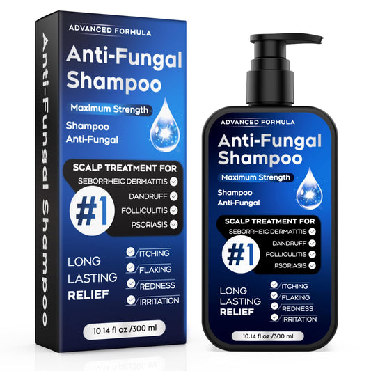 Antifungal Shampoo for Seborrheic Dermatitis, Folliculitis & Scalp Psoriasis, Anti-Dandruff Shampoo for Men & Women, Relieves Scalp Itching, Dryness, Sulfate & Paraben-Free, 10.1 Fl Oz
