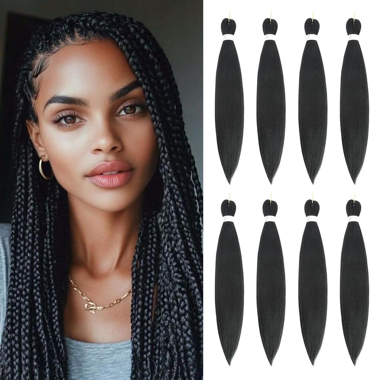 24-Inch Pre-Stretched Braiding Hair - 8 Packs Soft Yaki Texture for Crochet & Twists