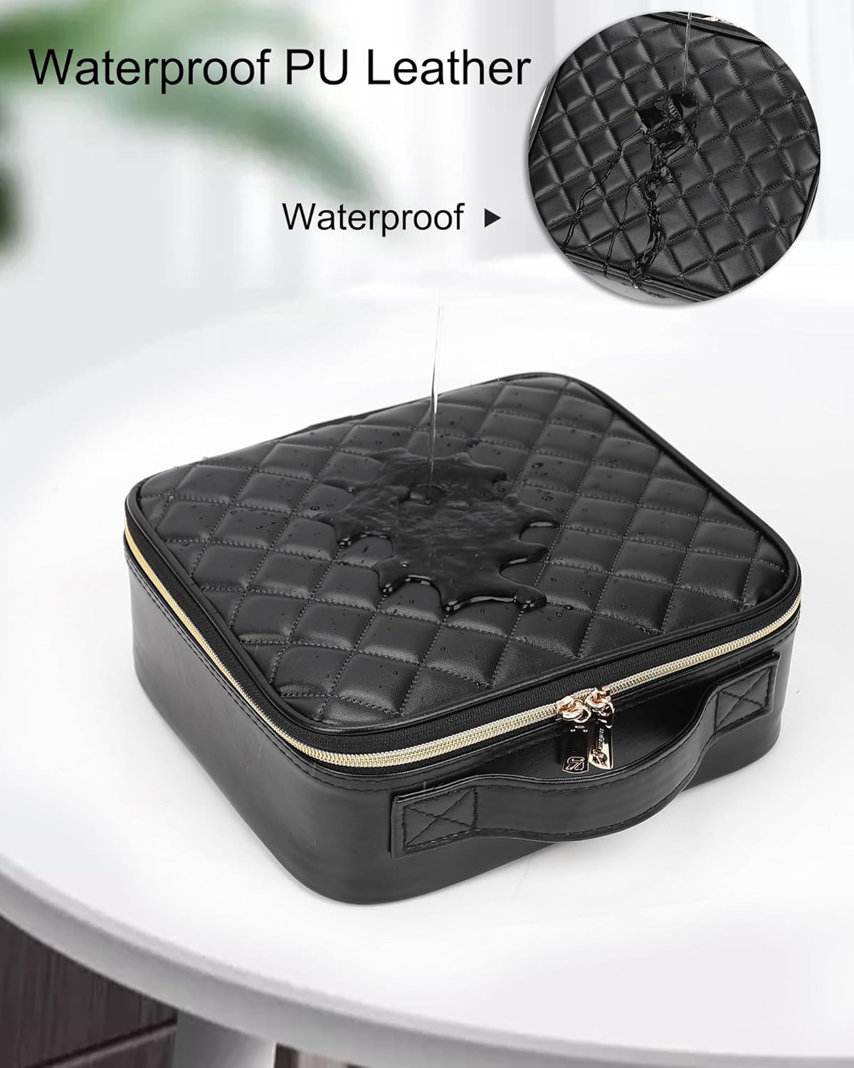 Relavel Portable Travel Makeup Case Organizer with Adjustable Dividers - Black Cosmetic Storage for Brushes, Toiletries & Jewelry