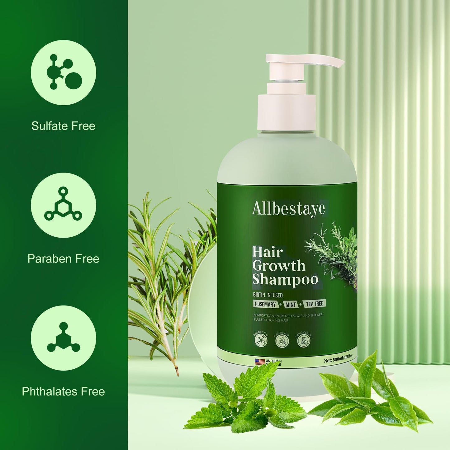 Rosemary Shampoo for Hair Growth with Biotin for Thinning Hair for Women & Men, Rosemary Hair Growth Shampoo with Mint & Tea Tree Oil, Strengthening & Regrowth Formula for Hair Loss 16.9 oz