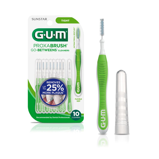 GUM Proxabrush Go-Betweens - Tight - Interdental Brushes - Soft Bristled Dental Picks for Plaque Removal Health - Safe for Braces & Dental Devices, 10ct