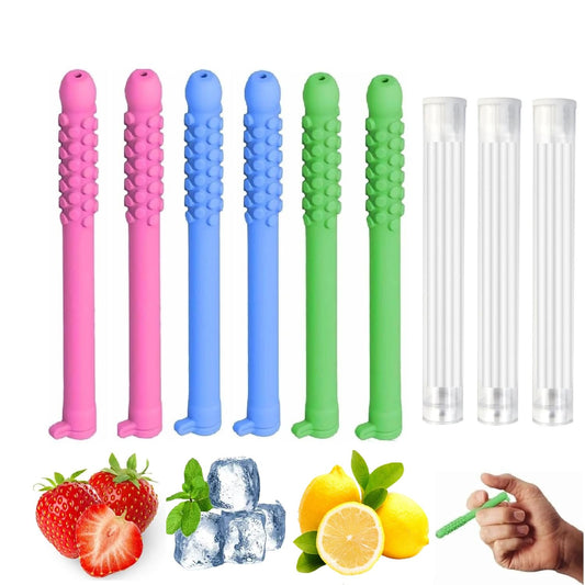 6PCS Chewable Essential Oil Breath Stick,Chewable Breather Sticks, Fresh Breath Oral Relaxation Stick with 12 Replacement Cores, Can Taken Anywhere Focus Clear Respiratory(MIX)