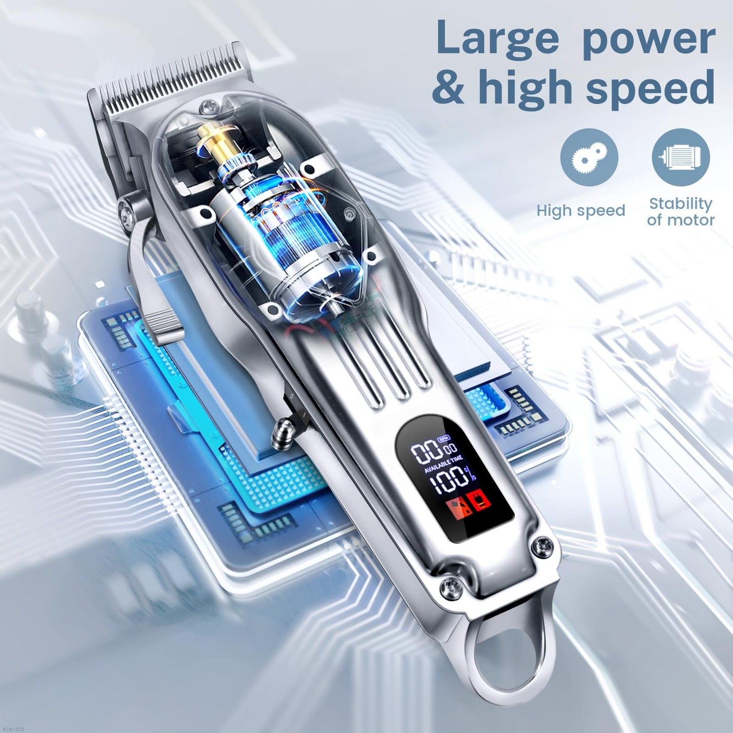 KIKIDO Hair Clippers Professional Cordless for Men, Barber Clippers for Hair Cutting Kit, Wireless LCD Display Hair Trimmers Set, Rechargeable Haircut Machine for Family (Sliver)