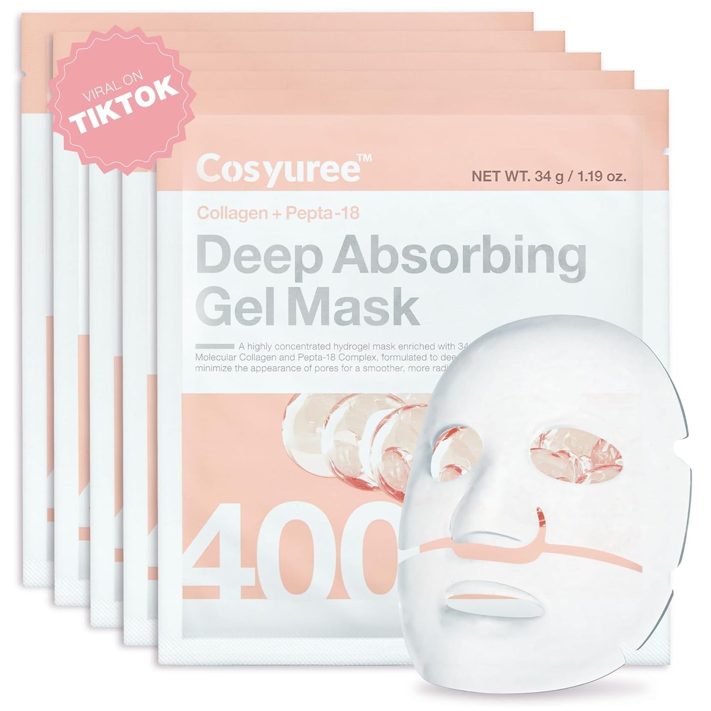 Hydrating Korean Collagen Hydrogel Mask - Deep Absorption Overnight Treatment for Glass Skin (34g x 5)