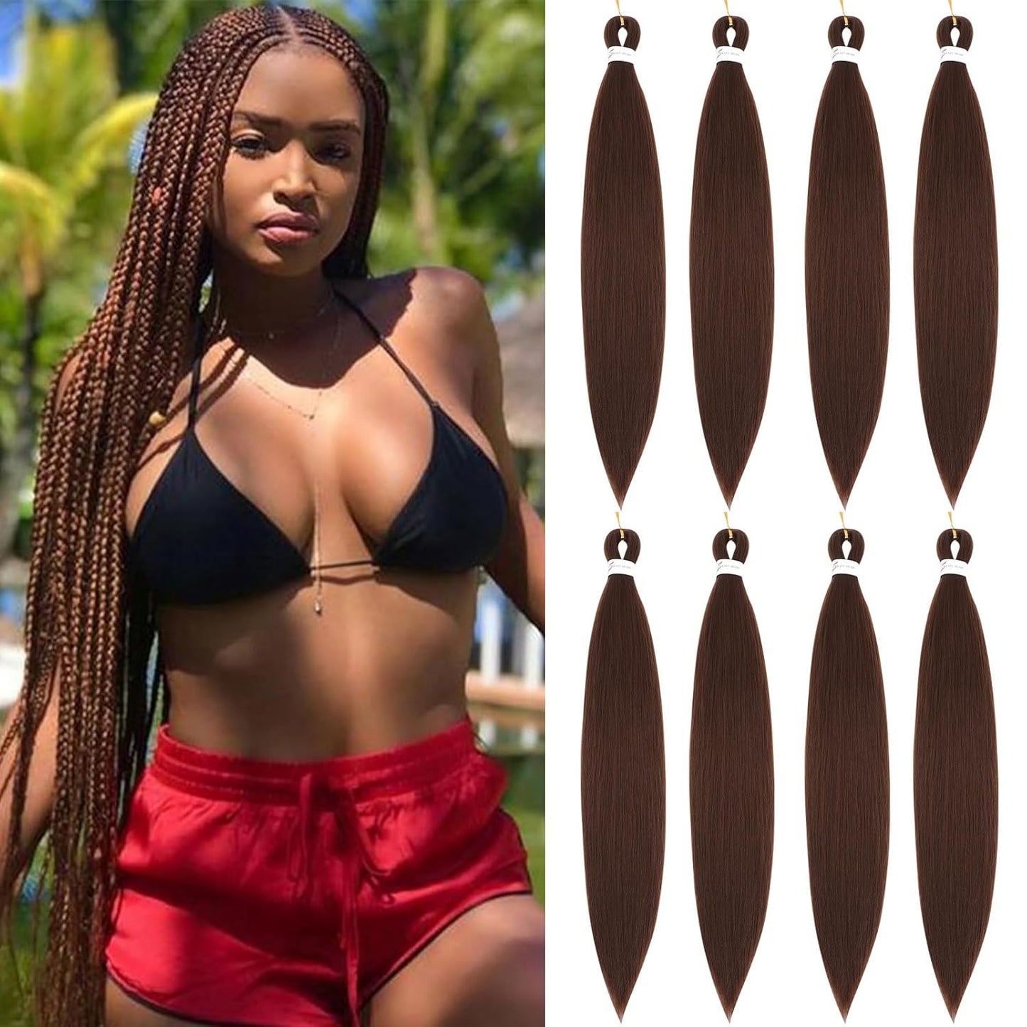 24-Inch Pre-Stretched Braiding Hair - 8 Packs Soft Yaki Texture for Crochet & Twists
